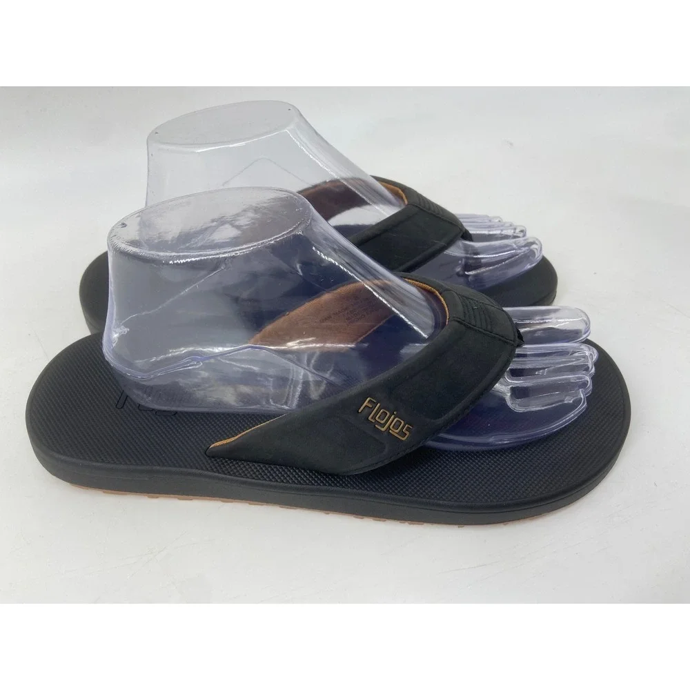 Flojos Flip Flops Mens 8 Black Bajo Casual Beach Summer Comfort Thong Sandals